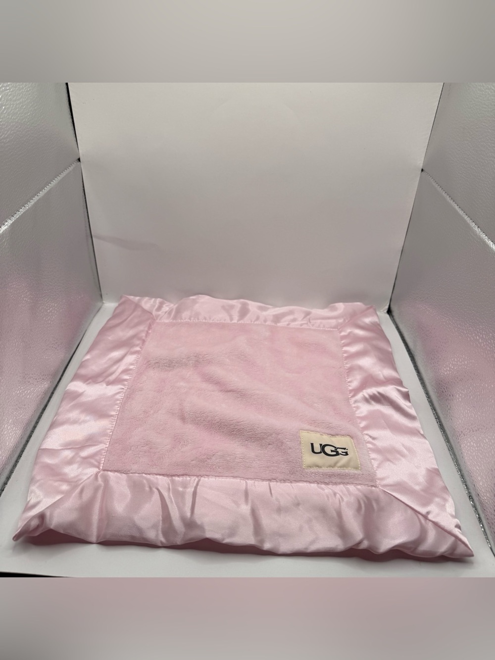 UGG Baby Pink Velour Square Security Blanket Lovey Satin Trim